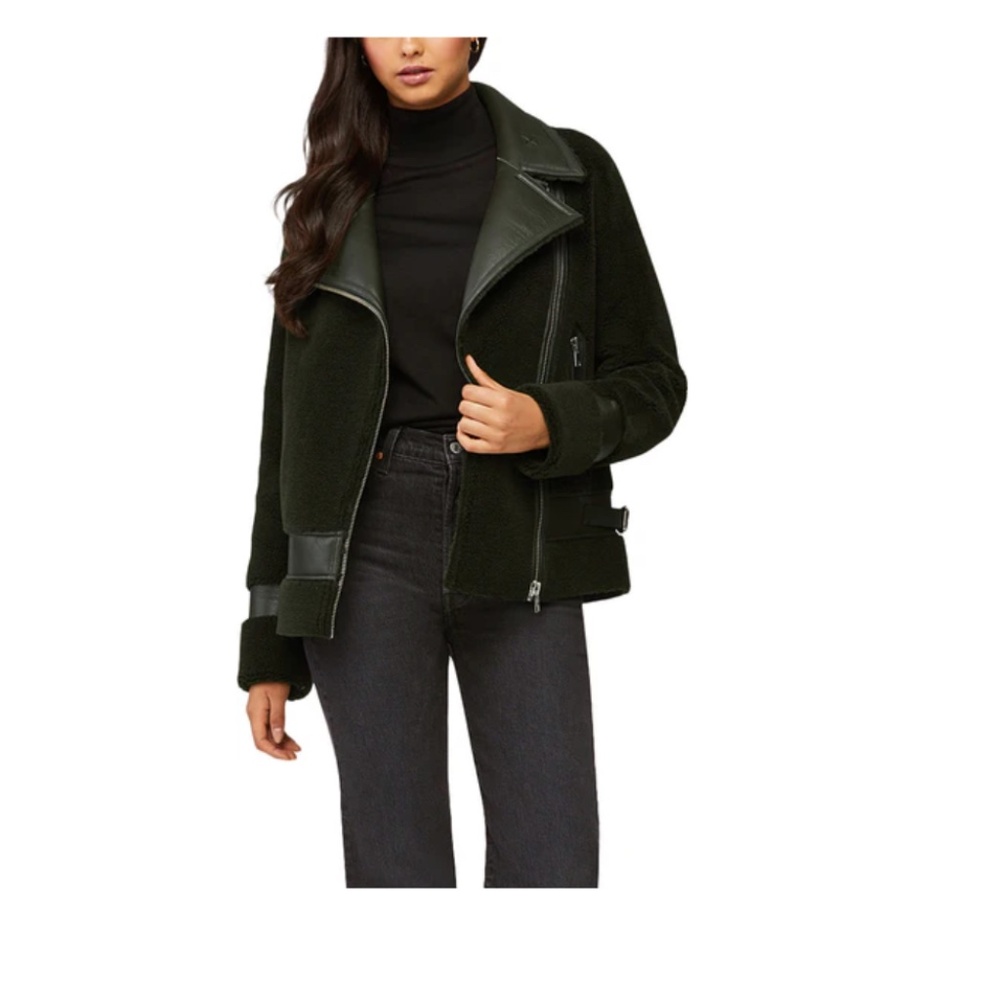 Soia & Kyo Linnea Faux Sherpa Biker Jacket Black Large ❄️ Oversized Moto Style - Picture 1 of 10